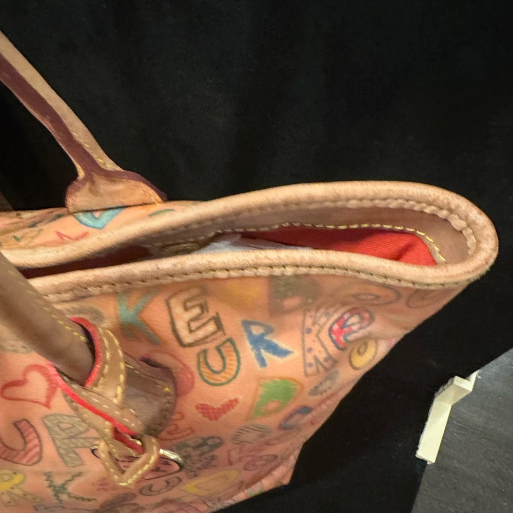 BubbleGum  Y2K Dooney & Bourke Multicolor Logo-Print Canvas Tote RARE color - Picture 5 of 14